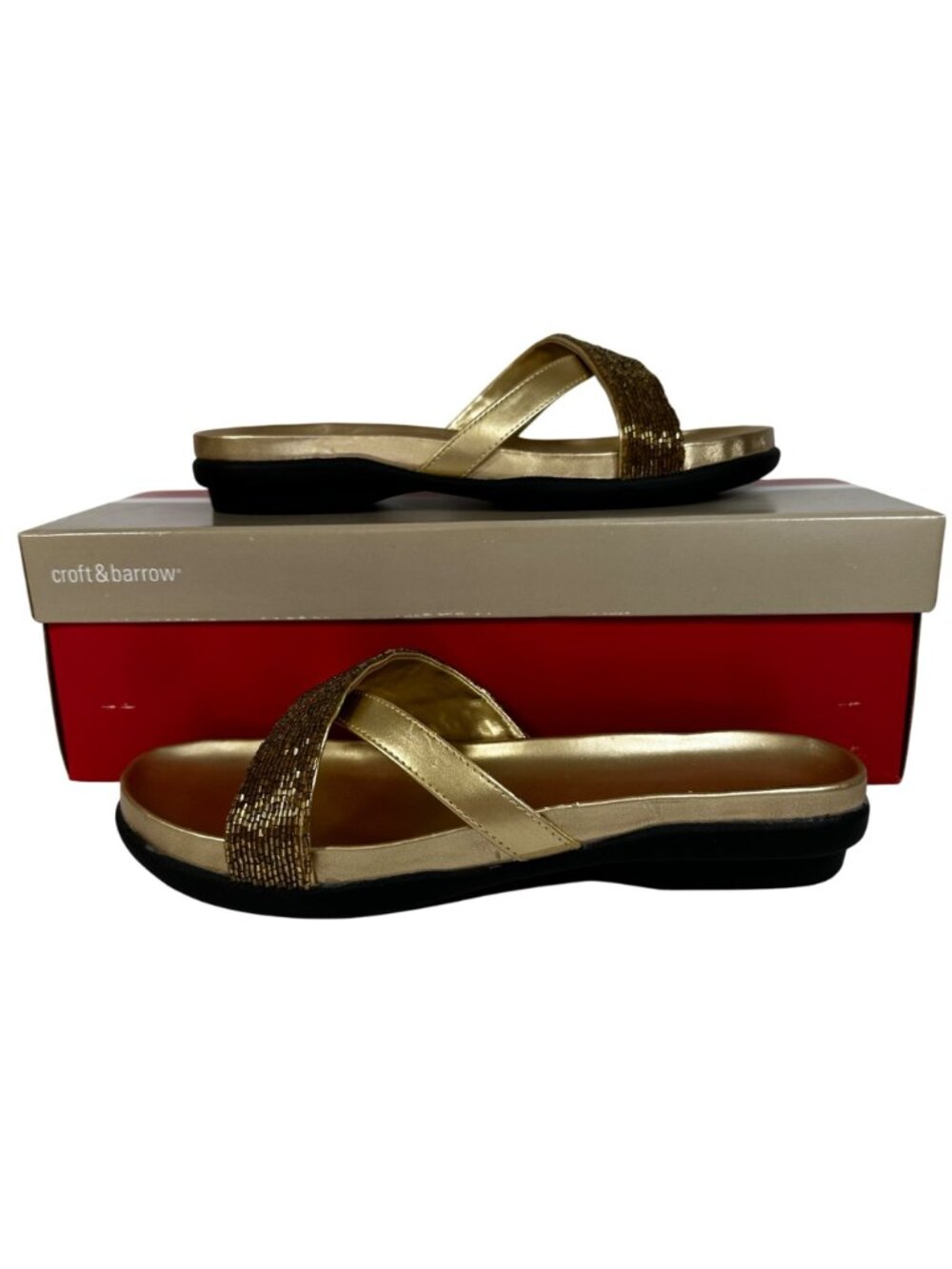 Womens Croft & Barrow Gold Beaded Strappy Slide Sandals  Size 9 M Beach Vacation - Picture 4 of 9